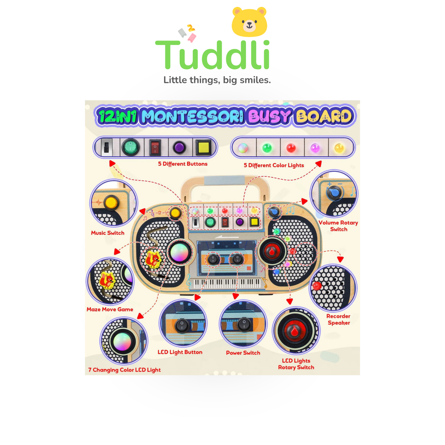 Montessori Busy Board with Led Light & Music